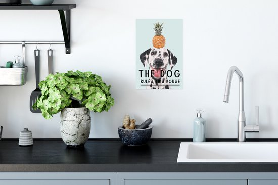 Affiche - Citation de Chiens 'Le chien gouverne cette maison' sur fond avec un dalmatien - 20x30 cm