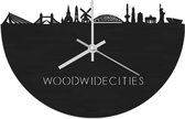 Skyline Klok WoodWideCities Zwart hout - Ø 40 cm - Woondecoratie - Wand decoratie woonkamer - WoodWideCities