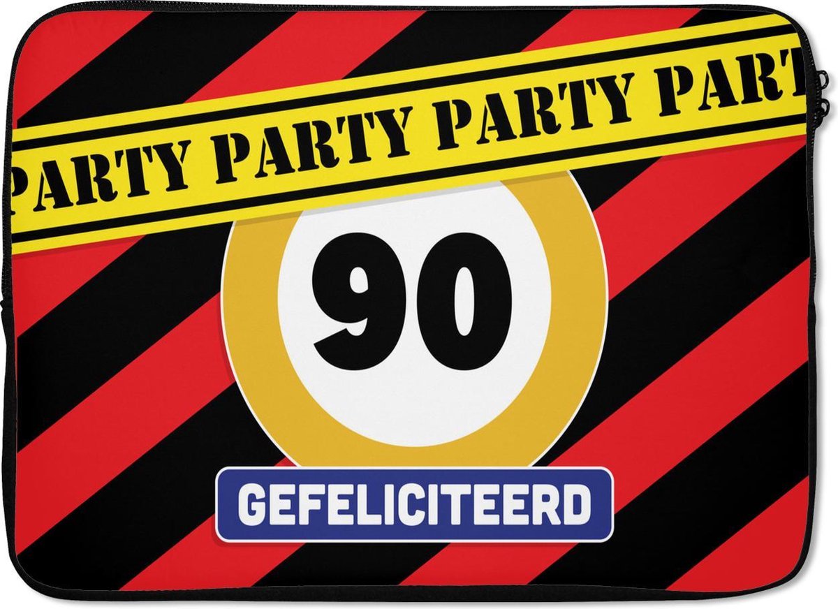 Laptophoes 14 inch - Feest - Jubileum - 90 Jaar - Laptop sleeve - Binnenmaat 33x23 cm - Zwarte achterkant