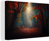 Canvas schilderij 150x100 cm - Wanddecoratie Herfst - Bladeren - Zon - Muurdecoratie woonkamer - Slaapkamer decoratie - Kamer accessoires - Schilderijen
