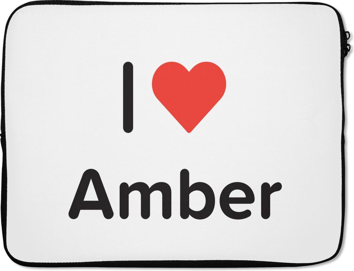 Laptophoes 15.6 inch - I love - Amber - Meisje - Laptop sleeve - Binnenmaat 37x26 cm - Zwarte achterkant
