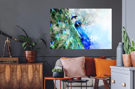 Stickers Stickers muraux - Aquarelle - Paon - Blauw - 120x80 cm - Feuille adhésive