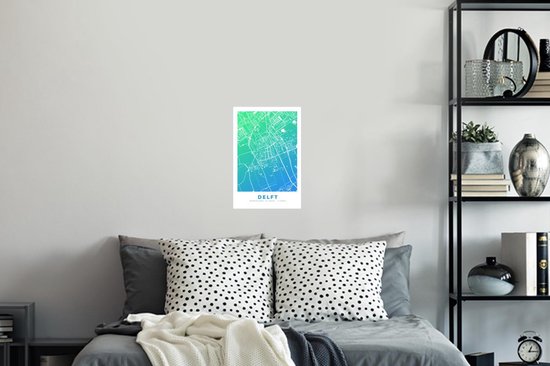 Muurstickers - Sticker Folie - Stadskaart - Delft - Blauw - 20x30 cm - Plakfolie - Muurstickers Kinderkamer - Zelfklevend Behang - Plattegrond - Zelfklevend behangpapier - Stickerfolie