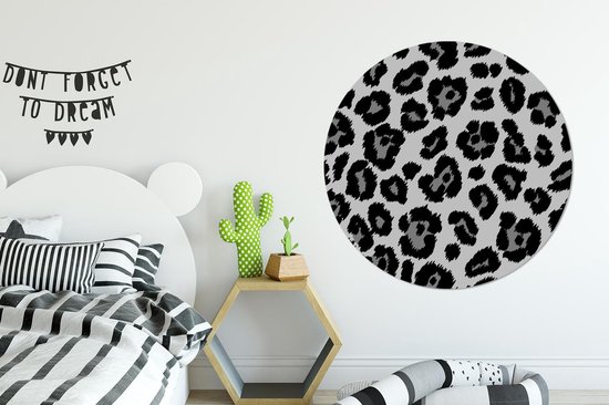 WallCircle - Wandcirkel ⌀ 120 - Panterprint op blauw - Ronde schilderijen woonkamer - Wandbord rond - Muurdecoratie cirkel - Kamer decoratie binnen - Wanddecoratie muurcirkel - Woonaccessoires XXL