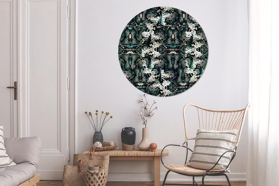 WallCircle - Cercle Mural - Cercle Mural - Imprimé Animalier - Wit - Turquoise - Ecailles - Aluminium - Dibond - 120x120 cm - Intérieur et Extérieur XXL