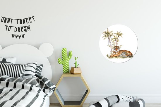 Cercle Mural - Cercle Mural Intérieur - Tigre - Arbre - Yeux - ⌀ 30 cm - Décoration murale - Peintures Ronds
