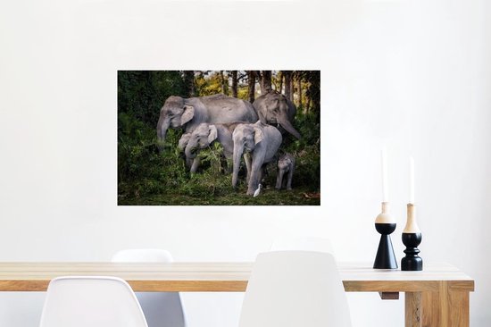 Affiche Les éléphants mangent des feuilles - 90x60 cm