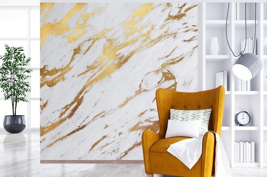 Papier Peint - Papier Papier peint photo Marbre - Wit - Or - Luxe - Largeur 300 cm x Hauteur 300 cm