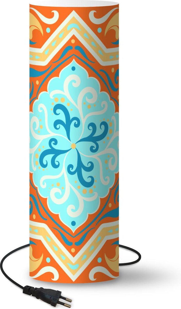 Lamp - Nachtlampje - Tafellamp slaapkamer - Geometrische vormen - Blauw - Oranje - 70 cm hoog - Ø22.3 cm - Inclusief LED lamp