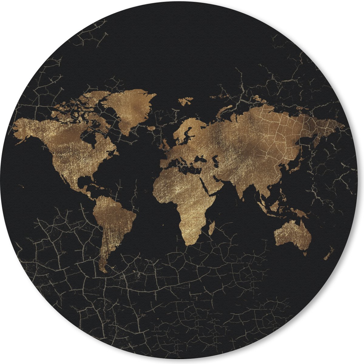 Muismat rond 30x30 cm - Mousepad Wereldkaart - Lijn - Bruin - Ronde muismatten