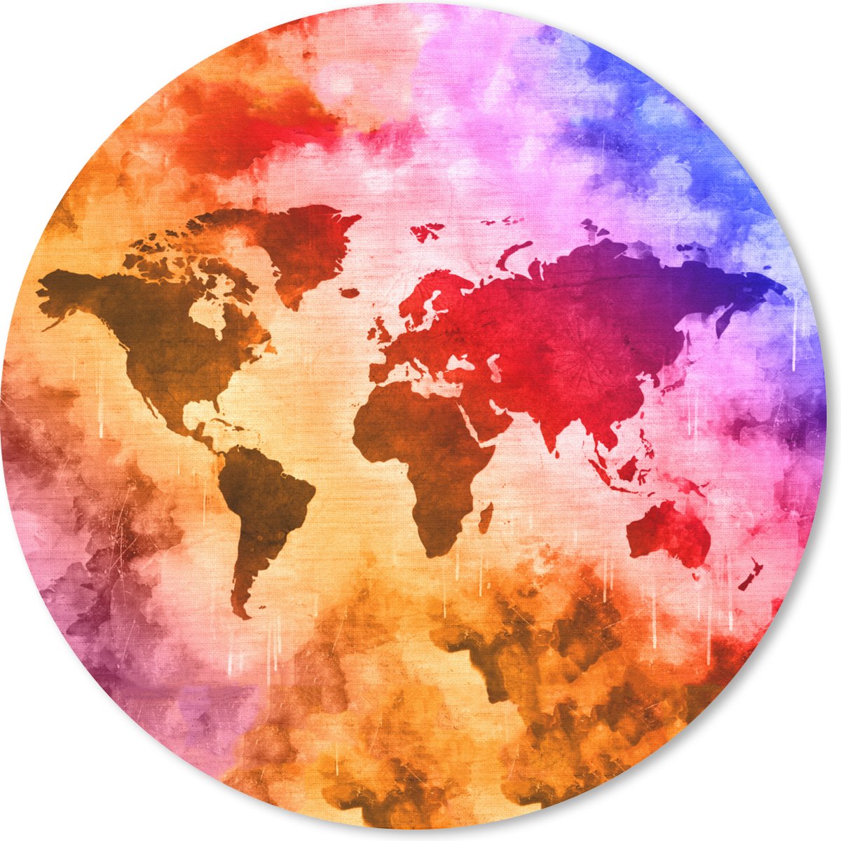 Muismat rond 20x20 cm - Mousepad Wereldkaart - Kleuren - Rook - Ronde muismatten