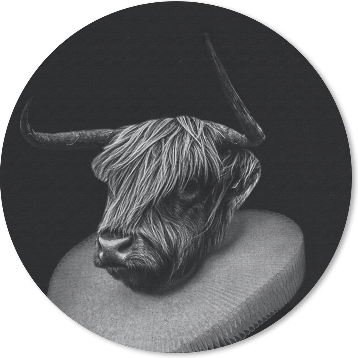 Muismat rond 30x30 cm - Mousepad Schilderij - Schotse hooglander - Zwart - Wit - Ronde muismatten