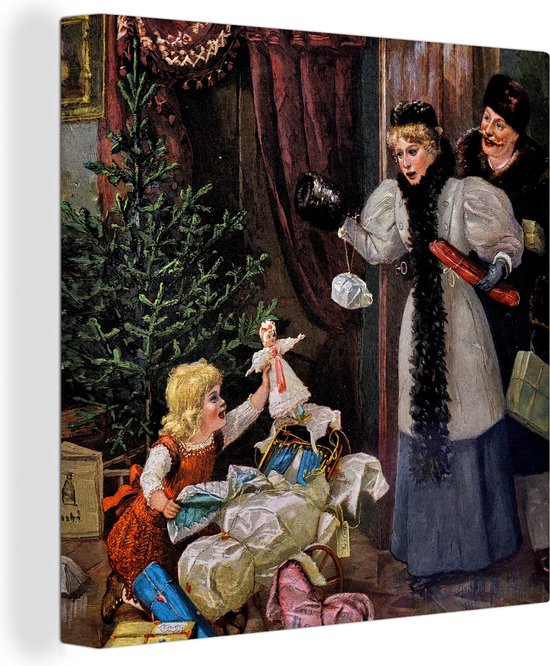 Canvas Schilderij Retro Kerst Portret - Kerstmis - 50x50 cm - Wanddecoratie