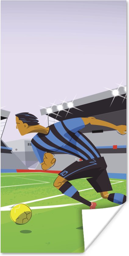 Poster Een illustratie van spelers die voetballen in een stadion - Jongetje - Meisjes - Kinderen - 20x40 cm