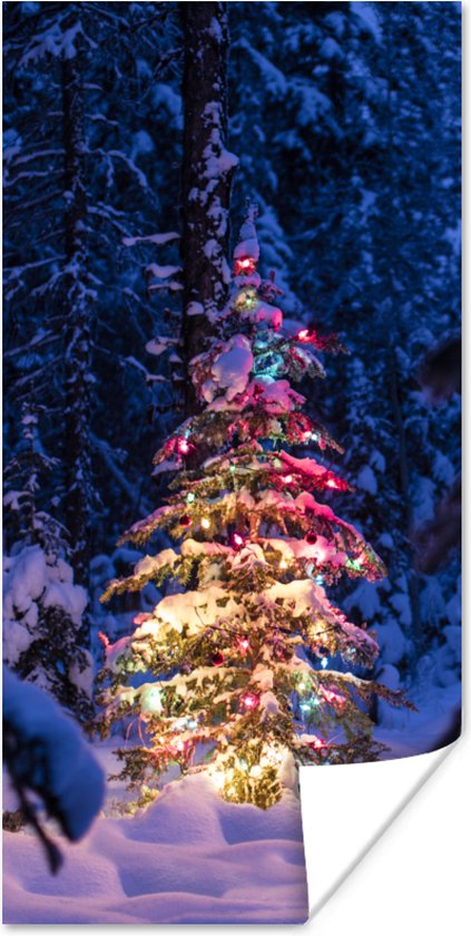 Affiche Un sapin de Noël dans la forêt enneigée - 80x160 cm - Décoration de Noël - Décoration de Décorations de Noël - Décoration de Noël Salon
