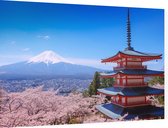 Chureito Pagoda en kersenbloesem in bloei bij Mount Fuji - Foto op Dibond - 90 x 60 cm