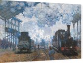 Station Saint-Lazare in Parijs, aankomst van een trein, Claude Monet - Foto op Dibond - 90 x 60 cm