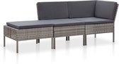 Decoways - 3-delige Loungeset met kussens poly rattan grijs