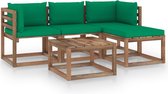 Decoways - 5-delige Loungeset met groene kussens