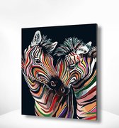 Painting Expert® Schilderen op nummer Volwassenen - Schilderen op nummer Kinderen - Gekleurde Zebra's - 40x50cm - Exclusief Lijst (24 kleurtjes)