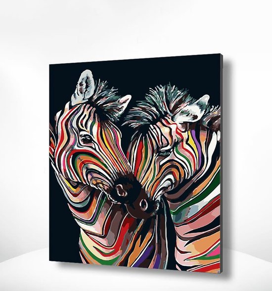 Painting Expert® Schilderen op nummer Volwassenen – Schilderen op nummer Kinderen – Gekleurde Zebra’s – 40x50cm – Exclusief Lijst (24 kleurtjes)