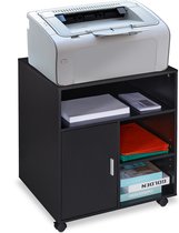 bureau kast met 5 vakken en deur - 66,5 x 60 x 50 cm - printertafel op wieltjes - zwart