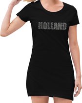 Glitter Holland jurkje zwart met steentjes/rhinestones voor dames - Oranje fan shirts - Holland / Nederland supporter - EK/ WK jurkje met korte mouwen / outfit XS