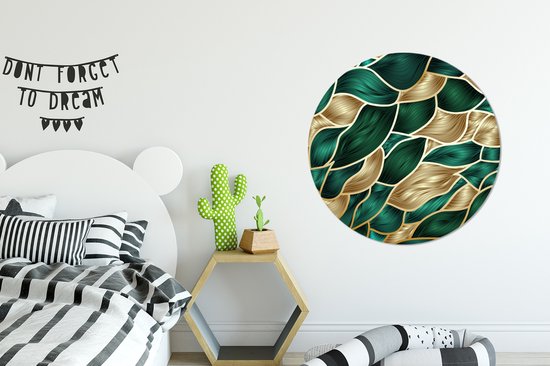 Abstrait avec papier peint cercle mural or et vert - 100x100 cm - peinture ronde - cercle de papier peint - cercle mural - cercle vivant - auto-adhésif et découpe ronde