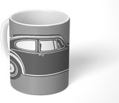 Mok - tekening van een blauwe Beetle auto op een gele achtergrond - zwart wit - 350 ML - Beker