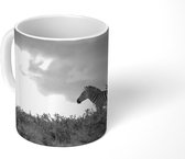 Mok - Zebra en vogel tijdens zonsondergang - zwart wit - 350 ML - Beker