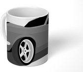 Mok - tekening van een blauwe Mustang met zwarte ramen - zwart wit - 350 ML - Beker