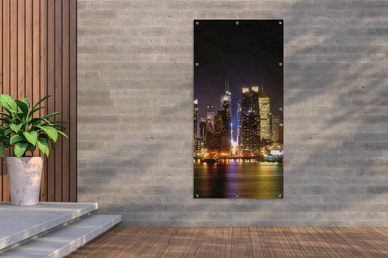 Décoration murale extérieur New York - Skyline - Couleurs - 80x160 cm - Toile de jardin