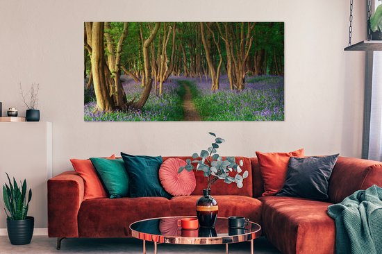 Toile Peinture Forêt - Chemin - Fleurs - 160x80 cm - Décoration murale