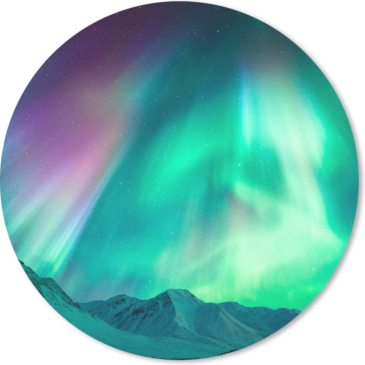 Muismat rond 50x50 cm - Mousepad Noorderlicht - Berg - Nacht - Ronde muismatten
