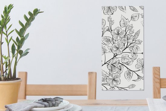Tableau sur toile Une illustration en noir et blanc d'un motif floral - 20x40 cm - Décoration murale