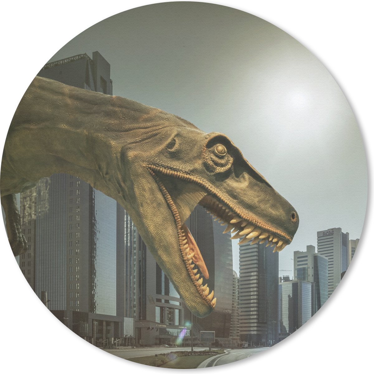 Muismat rond 20x20 cm - Mousepad Dinosaurus - Stad - Kop - Ronde muismatten