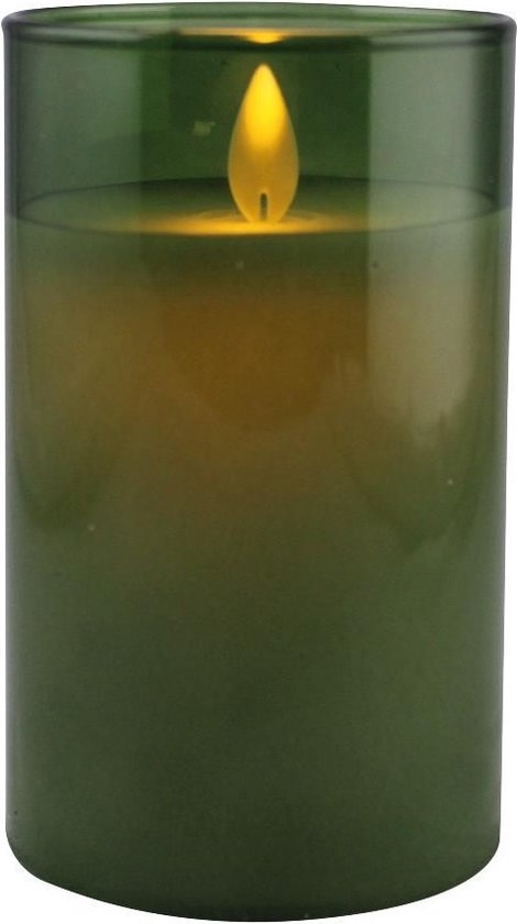 Magic Flame Led-kaars In Kaarshouder 12,5 X 7 Cm Glas Groen