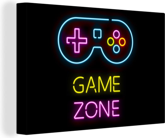 Canvas - Gaming - Game zone - Controller - Vintage - Neon - Gamen - 90x60 cm - Gaming room decoratie - Schilderijen op canvas - Game Kamer