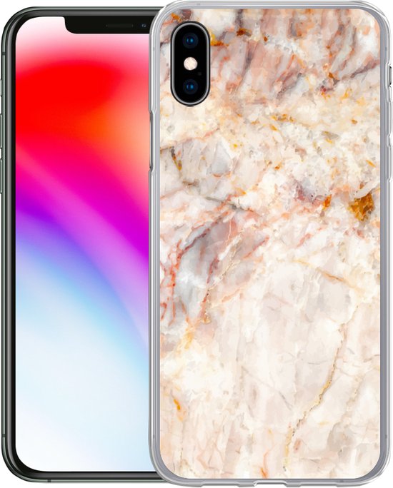 Coque iPhone Xs - Imprimé Marbre - Oranje - Marron - Coque en Siliconen -