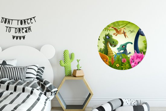 Papier peint Circle - Dinosaurus - Animaux - Jungle - Illustration - 80x80 cm - Wall Circle