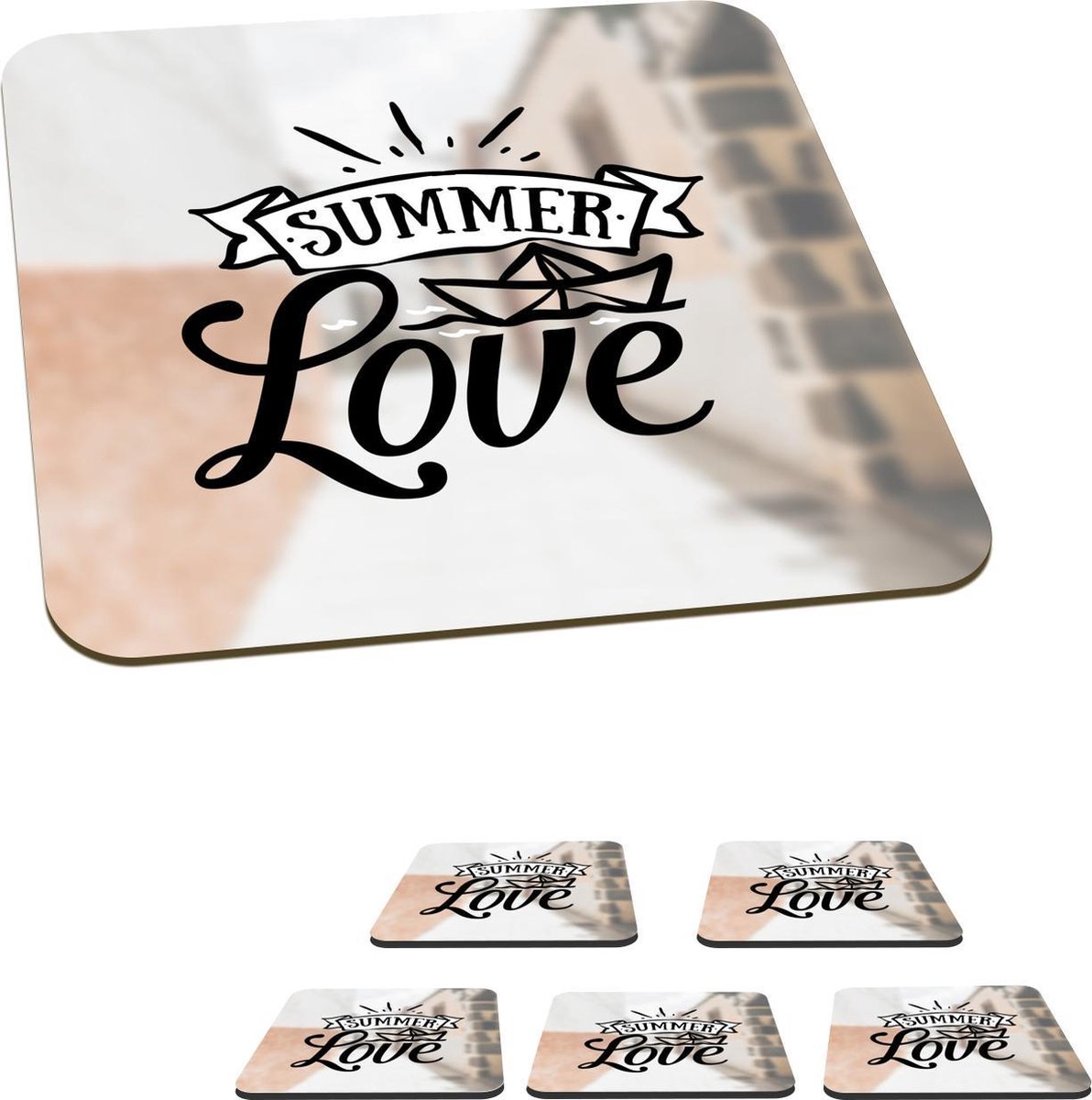 Onderzetters voor glazen - Zomer - Quote - Zwart - 10x10 cm - Glasonderzetters - 6 stuks