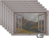 Placemat - Placemats kunststof - Doorkijk - Berg - Herfst - 45x30 cm - 6 stuks - Hittebestendig - Anti-Slip - Onderlegger - Afneembaar