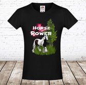 T shirt horse power zwart -Fruit of the Loom-134/140-t-shirts meisjes