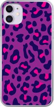 Geschikt voor iPhone 11 hoesje - Panterprint - Paars - Roze - Siliconen Telefoonhoesje