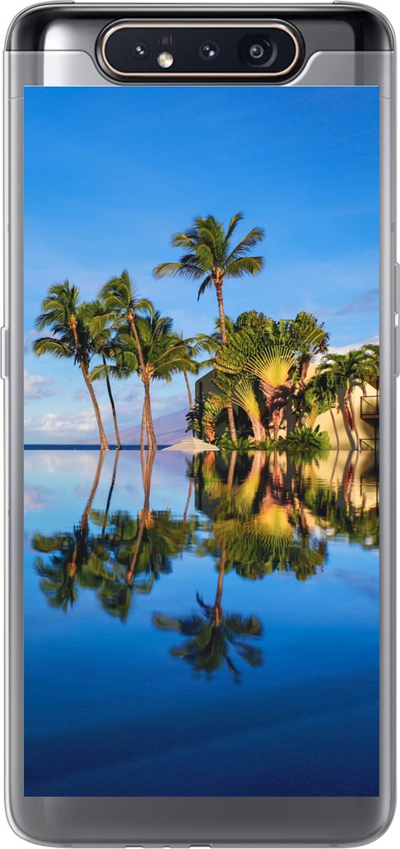 Telefoonhoesje Geschikt voor Samsung Galaxy A80 hoesje - Bij Wailea Beach op Hawaii worden palmbomen gereflecteerd op het water - Siliconen Telefoonhoesje Telefoonhoesje