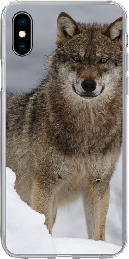 Telefoonhoesje Geschikt voor iPhone Xs hoesje - Wolf - Sneeuw - Dieren - Siliconen Telefoonhoesje
