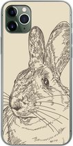 Geschikt voor iPhone 11 Pro Max hoesje - Vintage illustratie van een konijn - Siliconen Telefoonhoesje