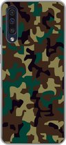 Geschikt voor Samsung Galaxy A50 hoesje - Camouflage patroon met donkere kleuren - Siliconen Telefoonhoesje
