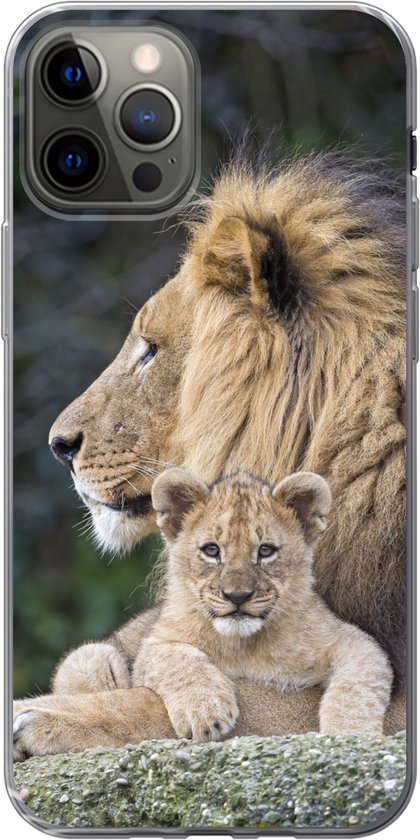 Geschikt voor iPhone 13 Pro hoesje - Volwassen leeuw met jong - Siliconen Telefoonhoesje
