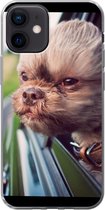 Geschikt voor iPhone 12 hoesje - Hond - Auto - Dier - Siliconen Telefoonhoesje